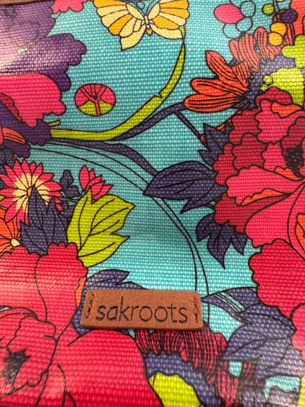 Sakroots Turquoise Floral Crossbody with Brown Strap - Picture 2 of 4